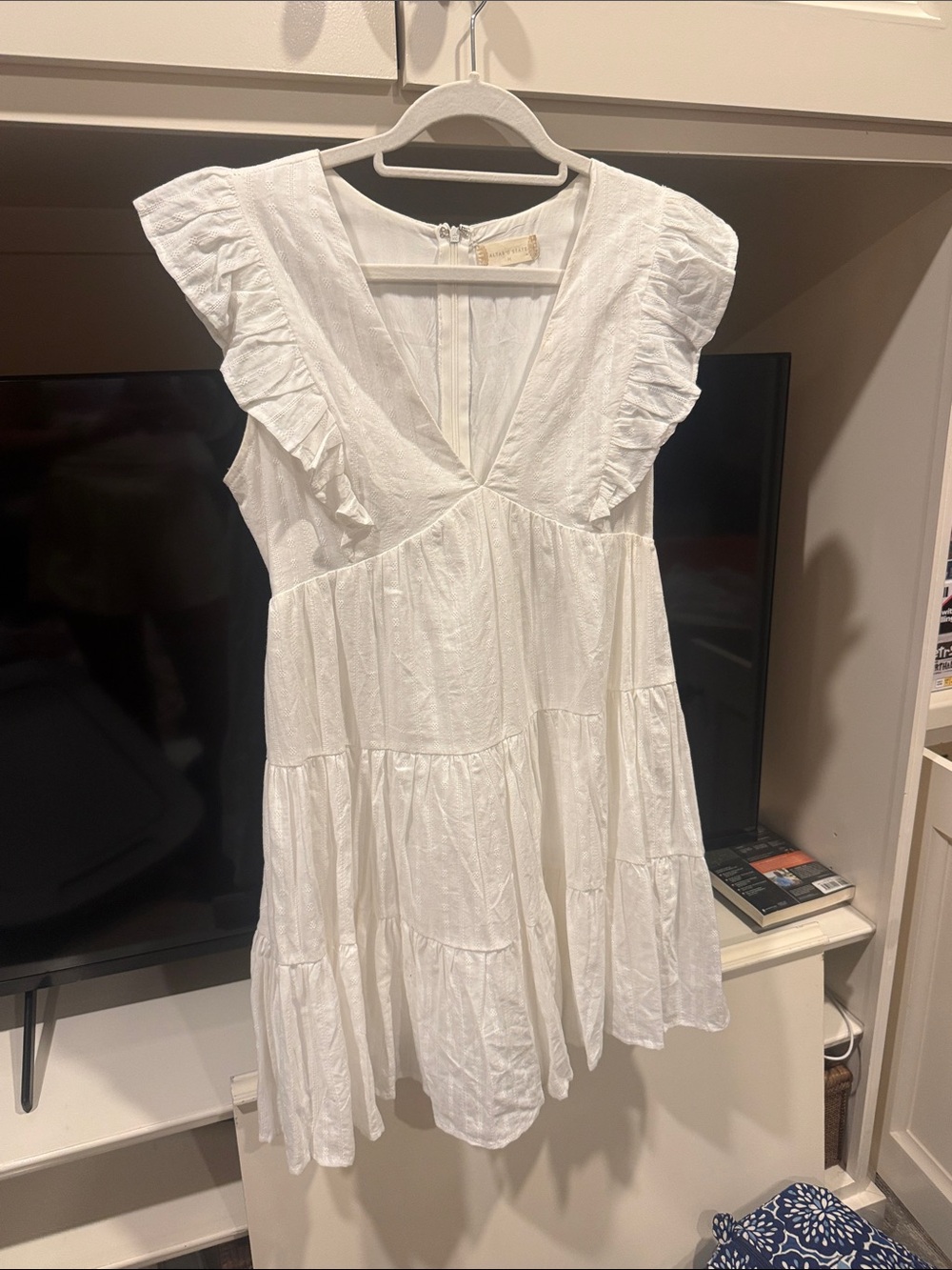 Altar'd State White Ruffle V-Neck Tiered Mini Dress